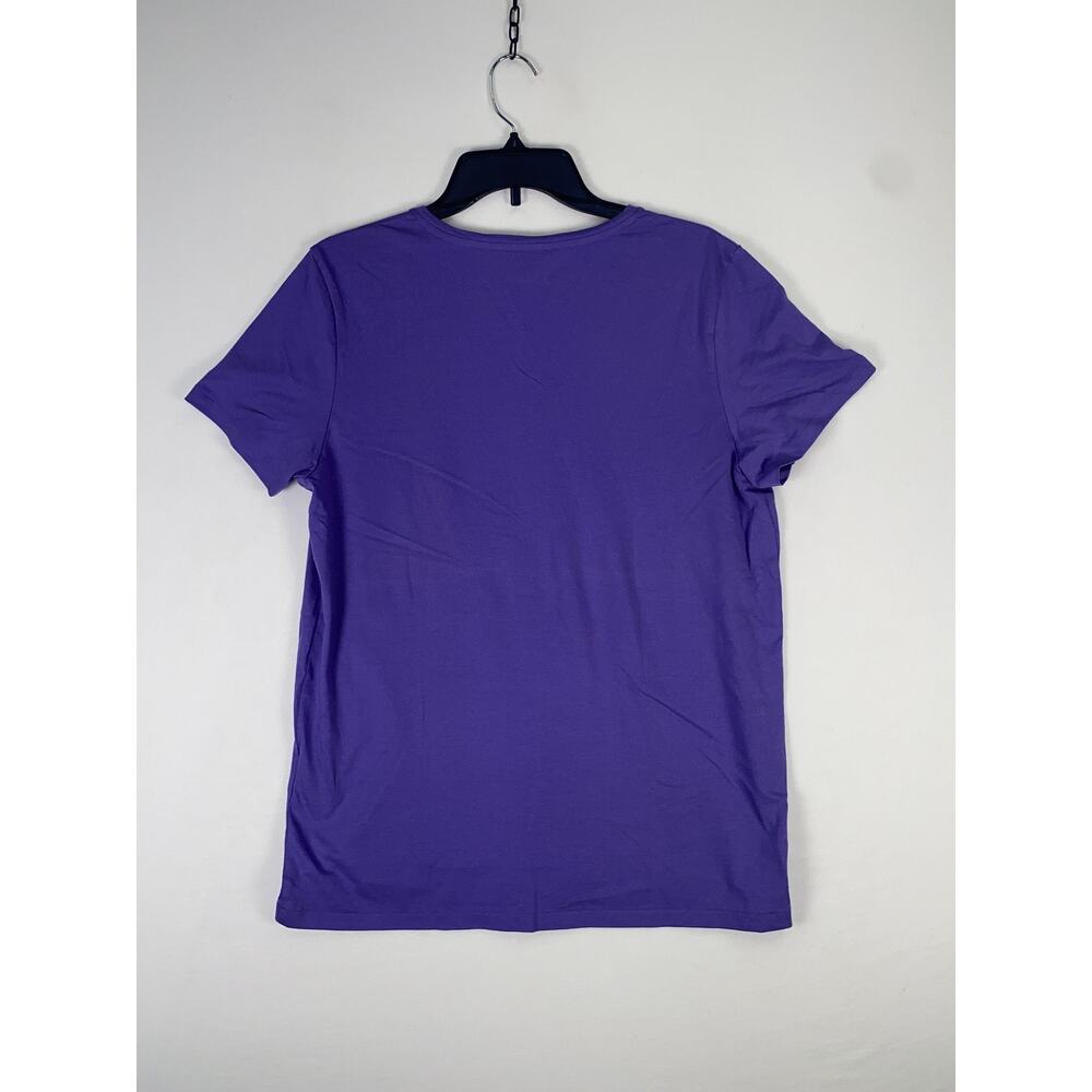 Ralph Lauren Sport T-shirt Womens Large Purple V Neck Pima Cotton Logo Top - Picture 2 of 5
